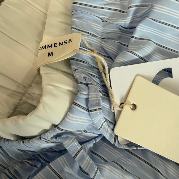 Commense Stripe Casual Loose Double Waisted Tie Front Pants Lounge Blue Stripe M - Picture 4 of 7